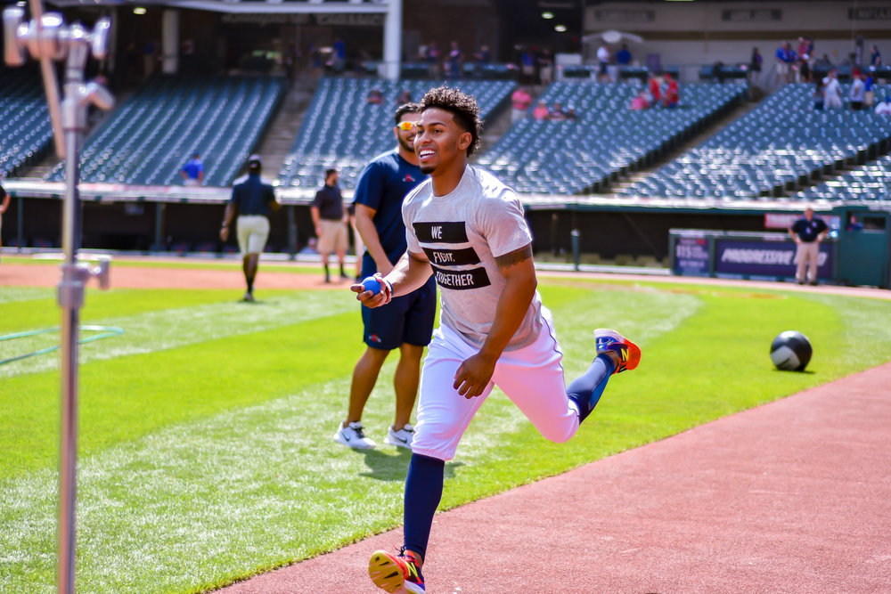 Francisco Lindor completes a workout Thursday morning before the Cleveland Indians vs. Los Angeles Angels game.&nbsp;