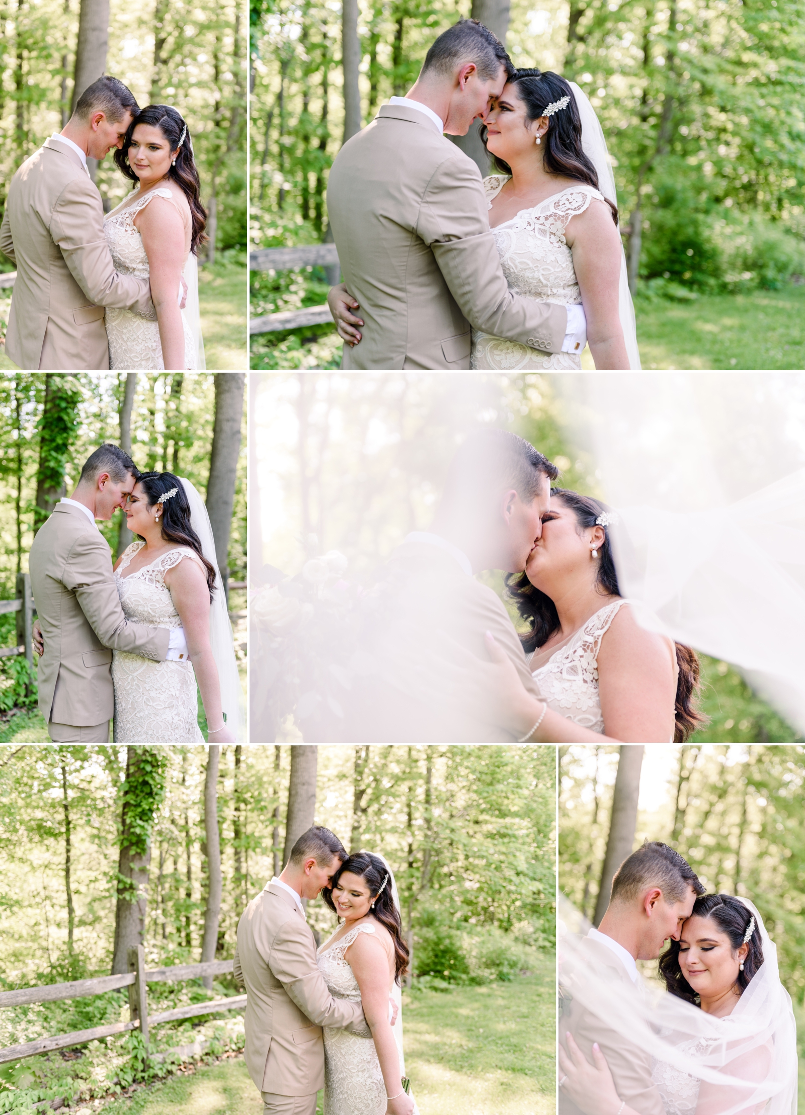 Collage of Bride and Groom embracing at Happy Days Lodge